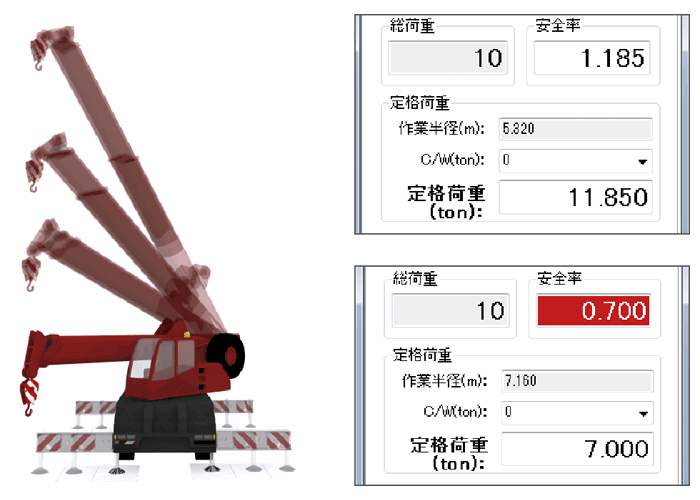 3D建機ナビ、CIM、施工シミュレート、定格荷重