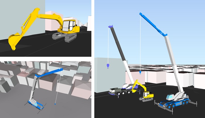 3D建機ナビ、CIM、施工シミュレート、建機モデル