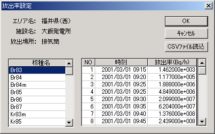 核種別放出率設定画面