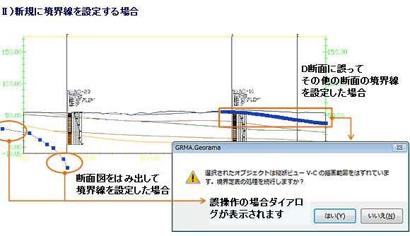 GEORAMA 3D 境界線の自動範囲チェック機能 Ⅱ）新規に境界線を設定する場合 イメージ