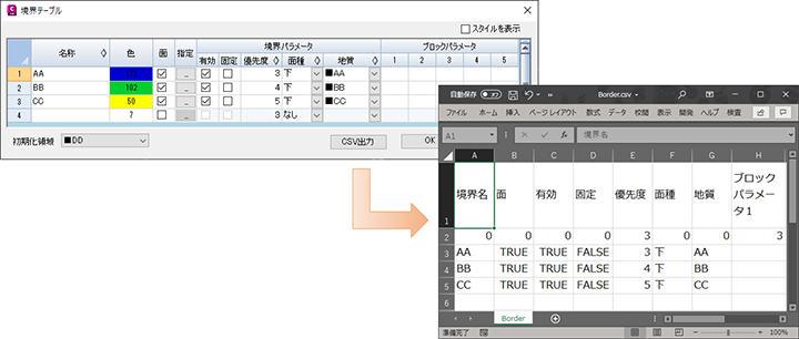 境界テーブルのCSV出力機能