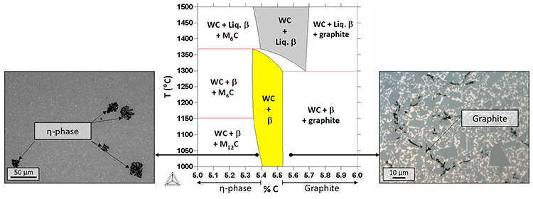 Thermo-Calc:超硬合金 WC-10Co (wt%) の状態図