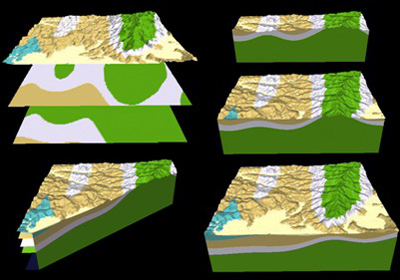 図４：地質構造の可視化の例１（GISによる可視化例）